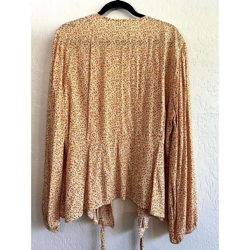 Old Navy Open Front Floral Blouse‎ Top Women's Size XXL Orange Tie-Waist - Picture 12 of 16